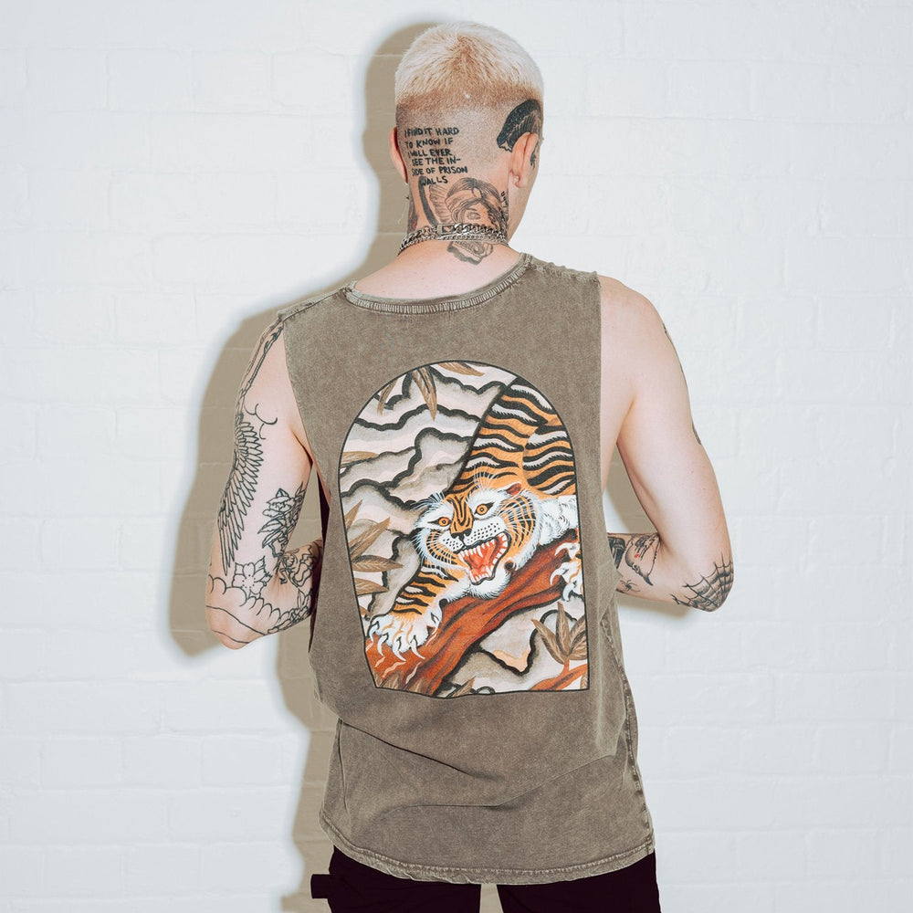 Daniel Lacalle Tiger Moss Green Vest | Acid Wash Vest ‐ Doomsday Co