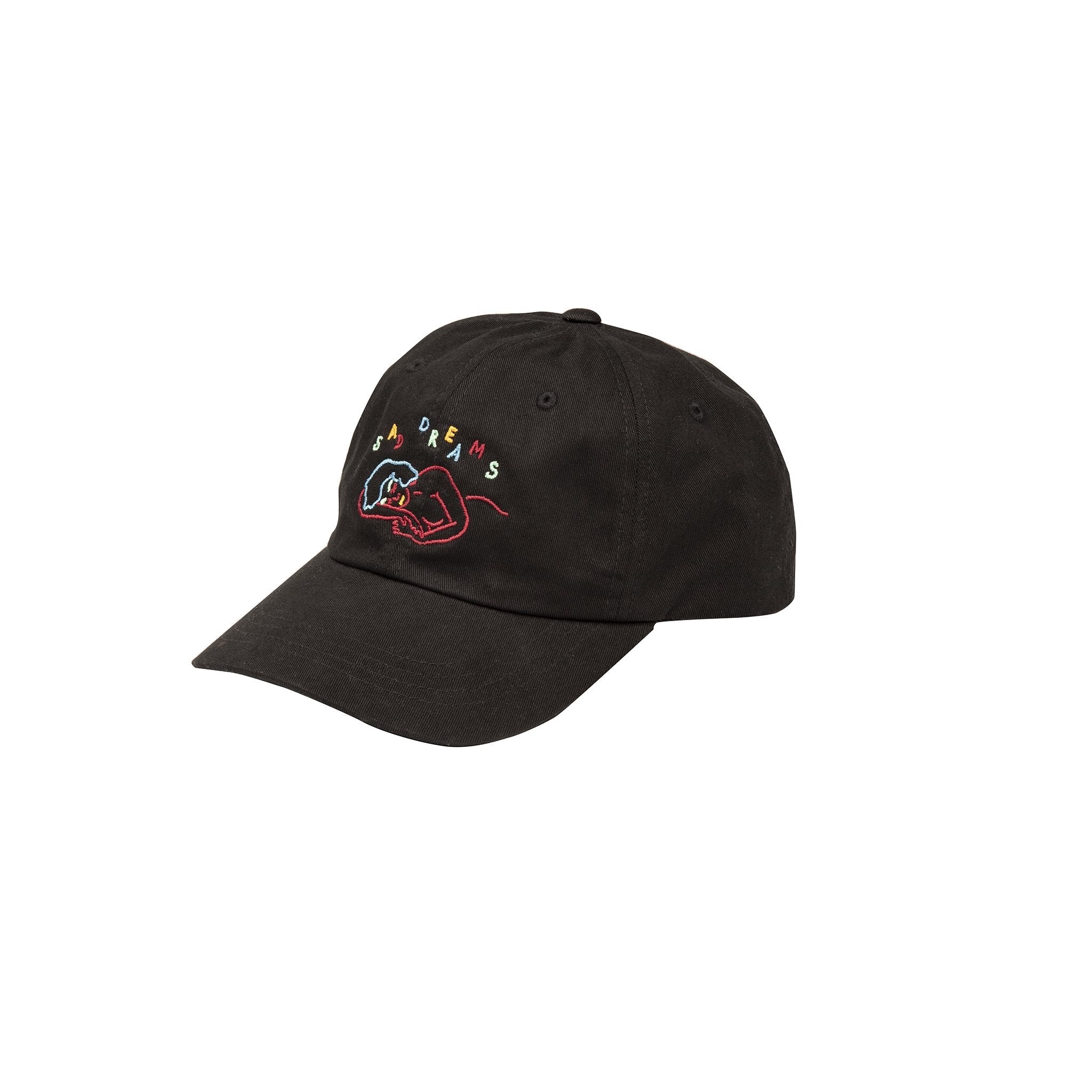 Sad Dreams design embroidered onto front of a black adjustable Dad Cap - doomsdayco Sad Dreams Dad Cap 