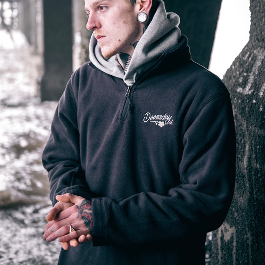 Flower ¼ Zip Fleece - black