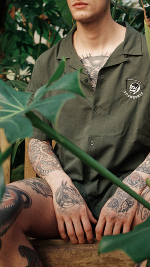 Khaki Embroidered Cuban Shirt