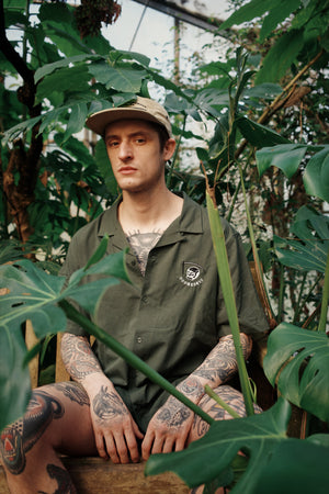 Khaki Embroidered Cuban Shirt