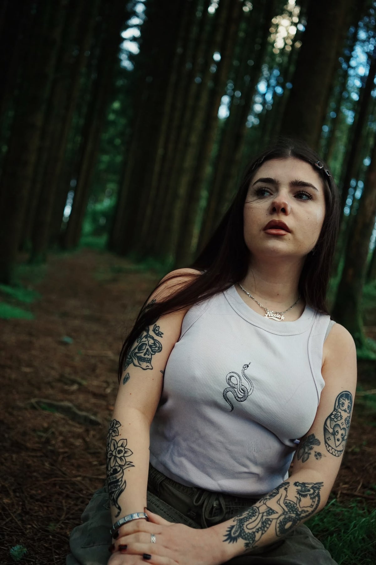 White Snake Organic Rib Crop Tank