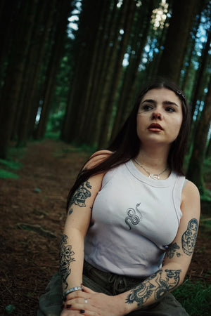 White Snake Organic Rib Crop Tank