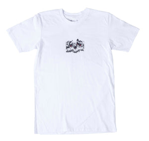 Trippy tiger design printed on a white tshirt front - doomsdayco trippy tiger white tshirt