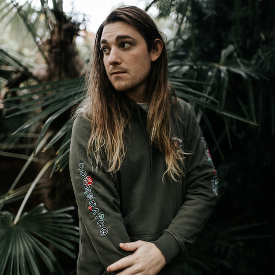 Rose Sleeve Embroidered hoodie Army Green