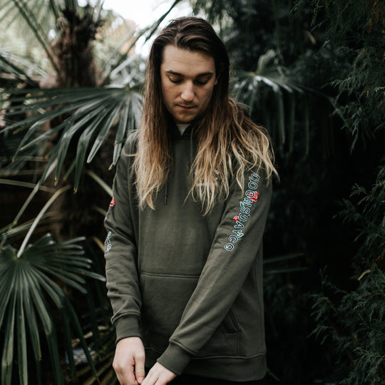 Rose Sleeve Embroidered hoodie Army Green