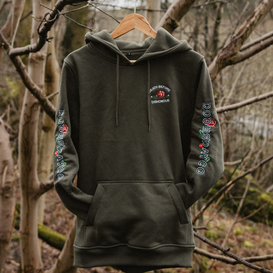 Rose Sleeve Embroidered hoodie Army Green