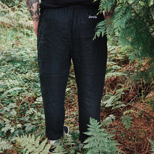 Black Linen Snake Trousers