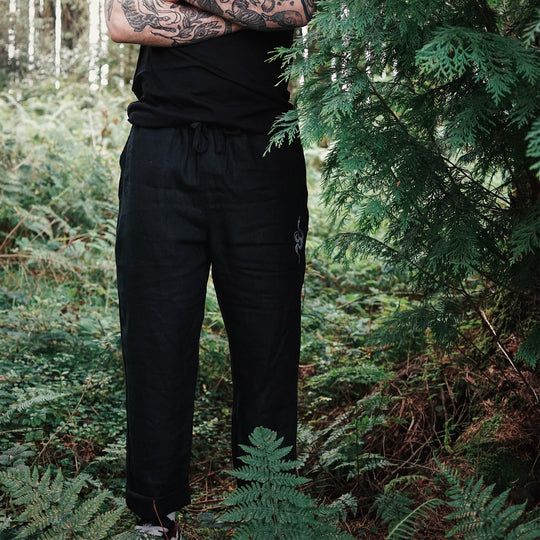 Black Linen Snake Trousers