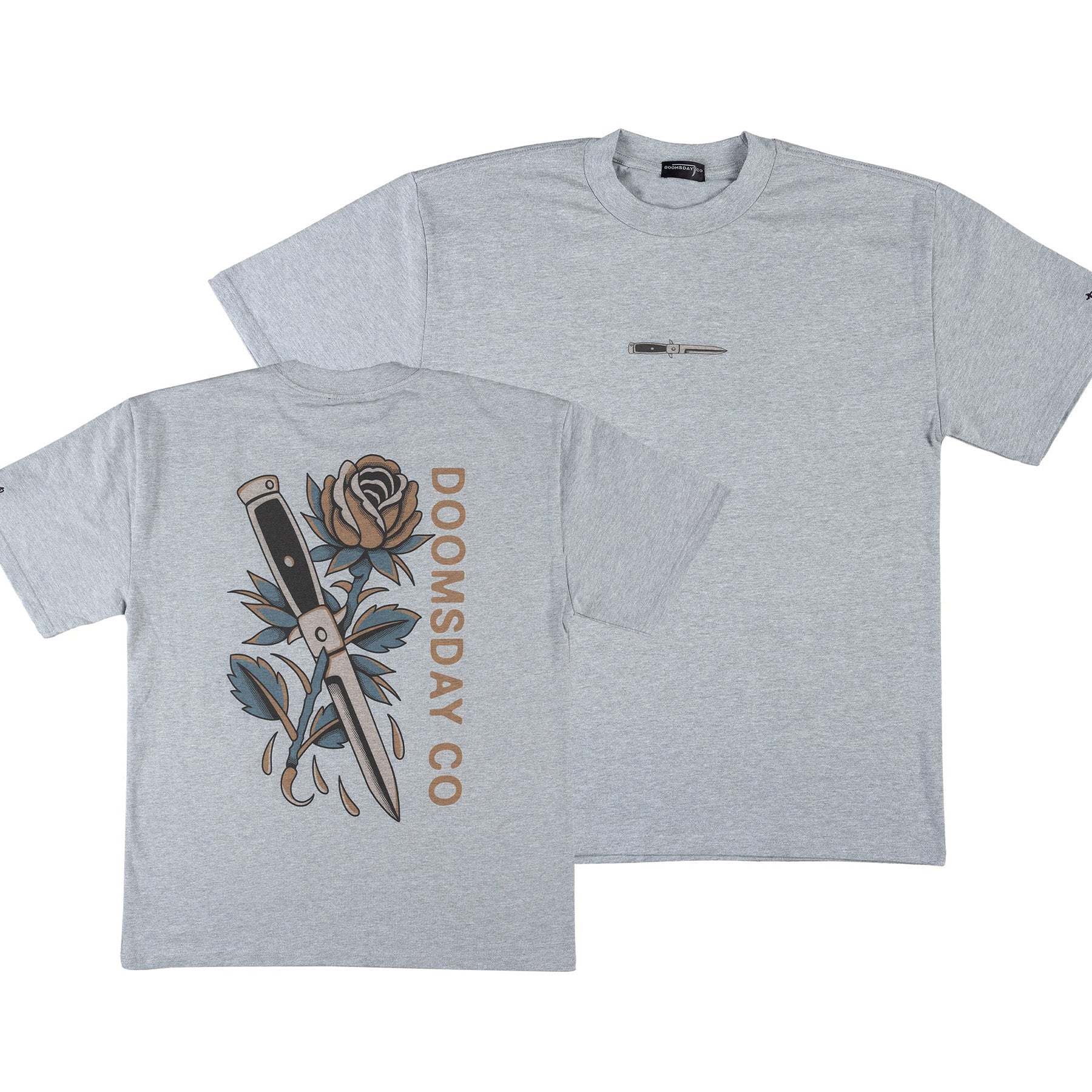 Dagger & rose Heavy T-shirt - Grey ‐ Doomsday Co