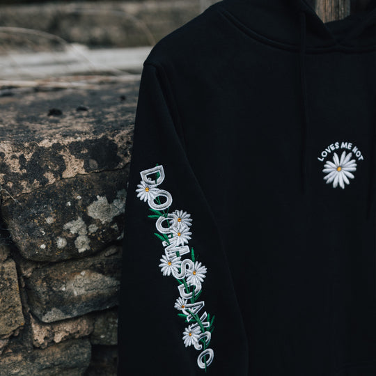 Daisy Sleeve Embroidered hoodie Black