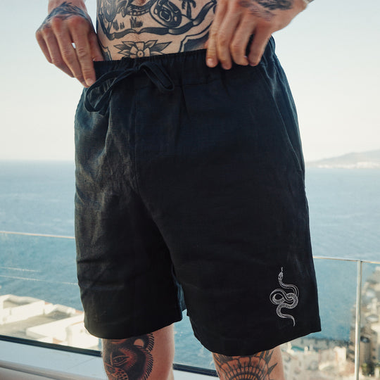 Linen Snake Shorts Black