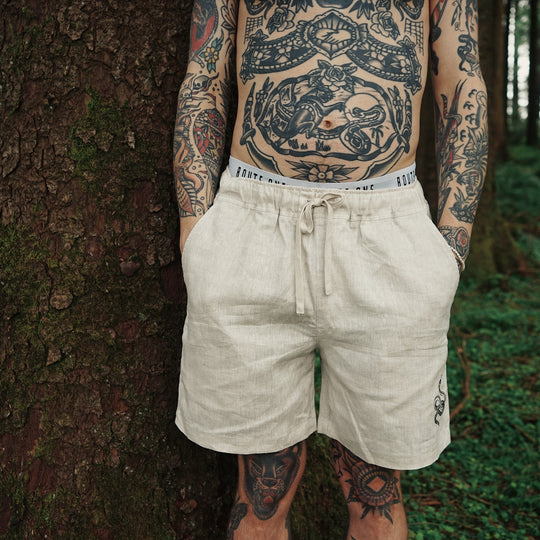 Natural Linen Snake Shorts