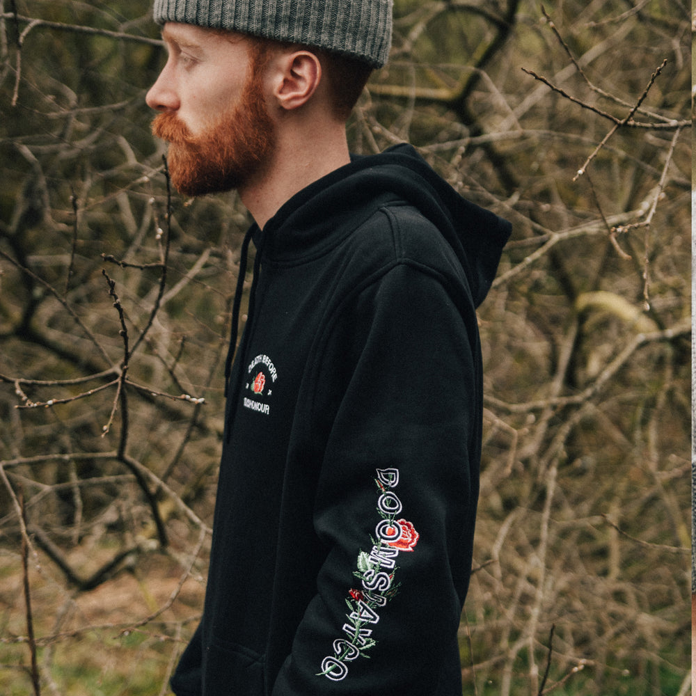 Rose Sleeve Embroidered hoodie black