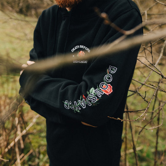 Rose Sleeve Embroidered hoodie black