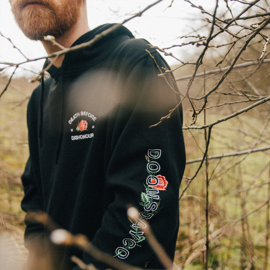 Rose Sleeve Embroidered hoodie black