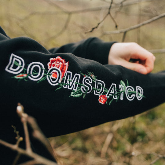 Rose Sleeve Embroidered hoodie black