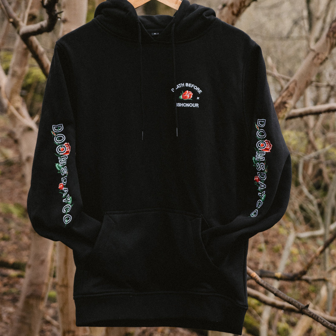 Rose Sleeve Embroidered hoodie black