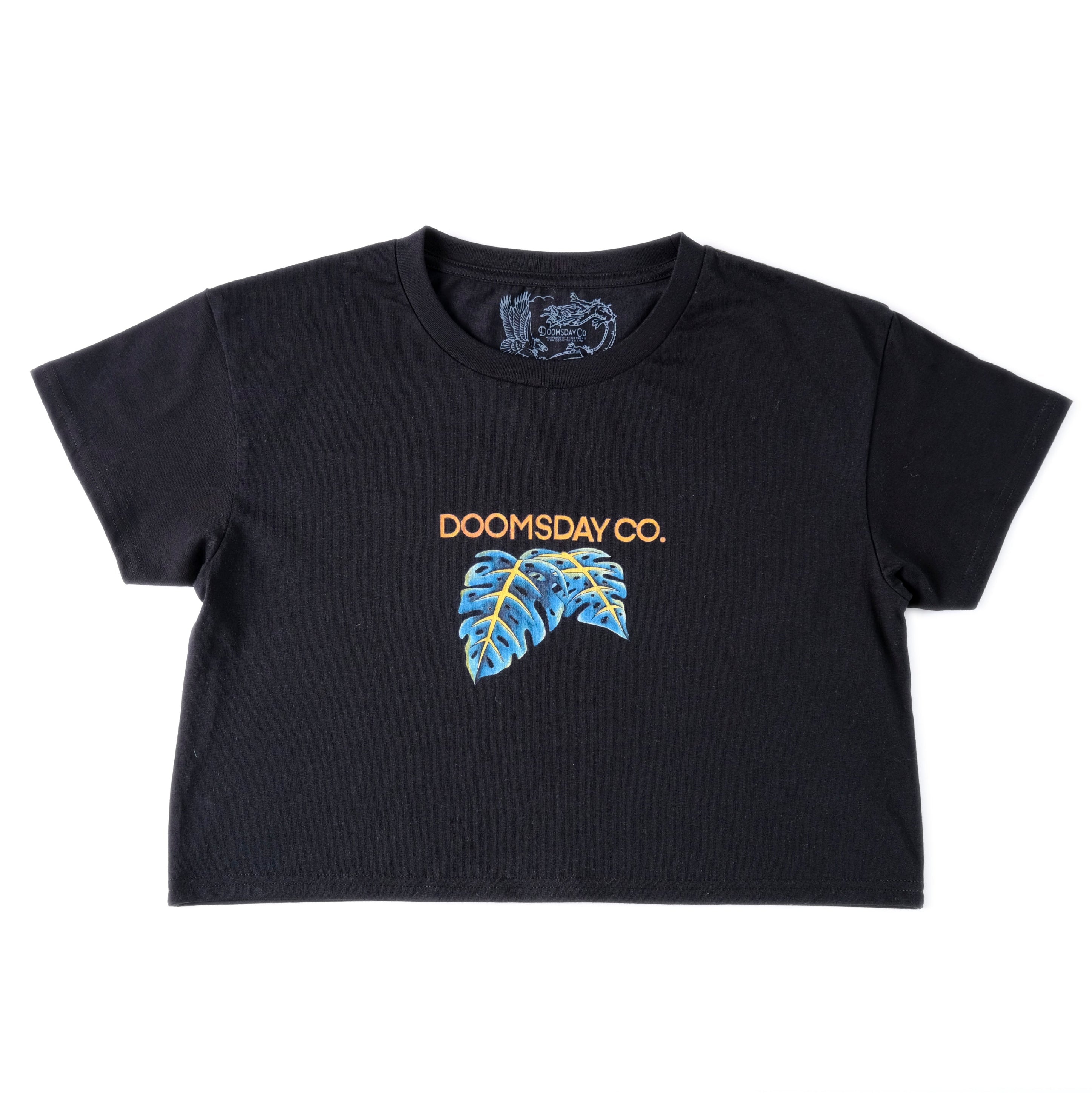 Jungle design printed onto a black Crop Top - doomsdayco Jungle Crop Top Black