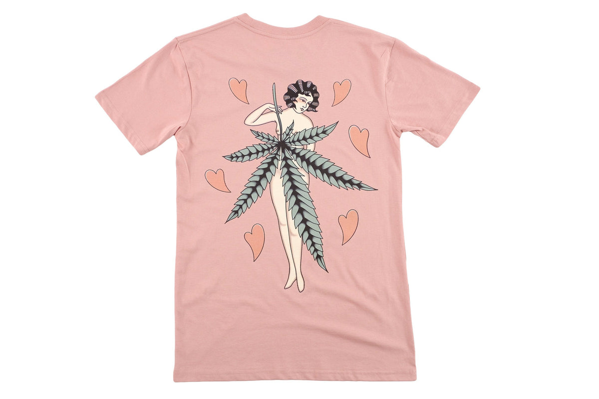 Ganja Lady design printed onto a rose T-shirt - doomsdayco Ganja Lady T-shirt Rose back
