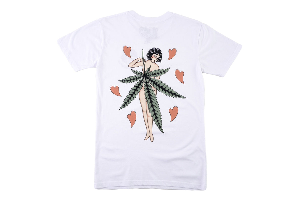 Ganja Lady design printed onto a white T-shirt - doomsdayco Ganja Lady T-shirt White back