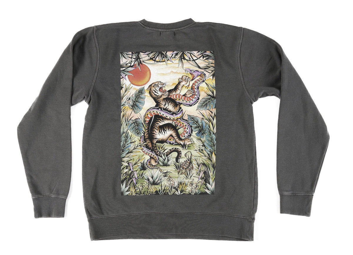 Jungle design printed onto a Charcoal Sweater - doomsdayco Jungle Charcoal Sweater back