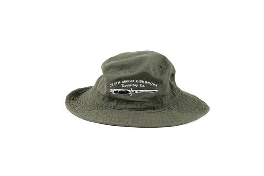 Khaki Outback Hat with death before dishonour dagger embroidery on front - doomsdayco Khaki Outback Hat