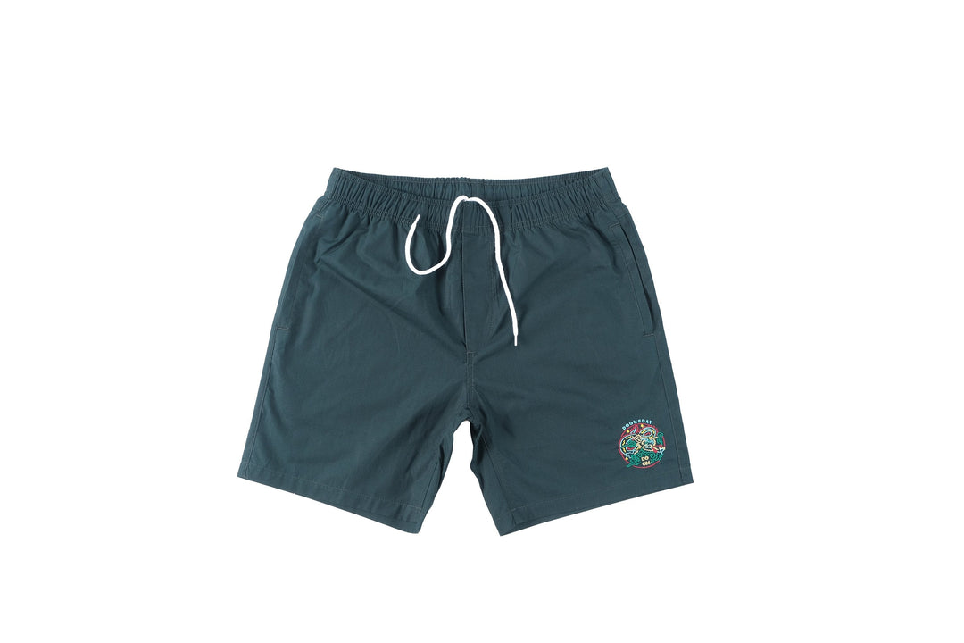 Neon Dragon design printed onto Green Beach Shorts - doomsdayco Neon Dragon Green Beach Shorts front