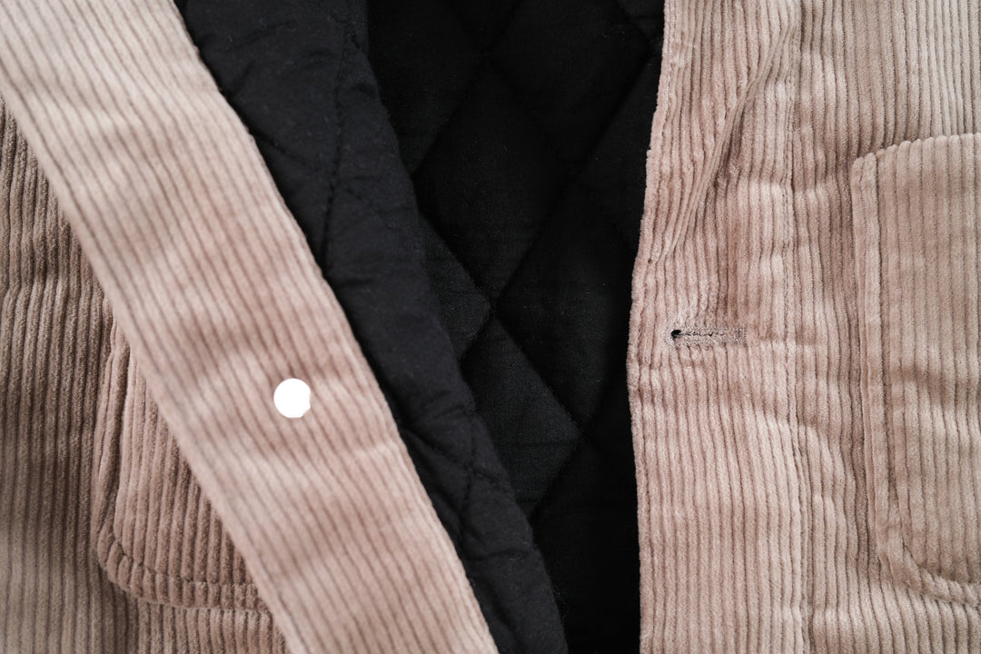 Platinum Corduroy Jacket with crane patch on chest pocket - doomsdayco Platinum Corduroy Jacket open button