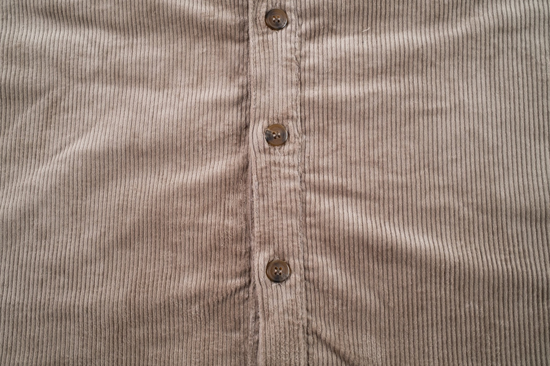 Platinum Corduroy Shirt with crane patch on chest pocket - doomsdayco Platinum Corduroy Shirt front buttons
