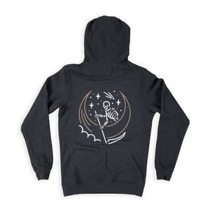 SKELE-MOON DESIGN PRINTED ON CHARCOAL HOODIE - DOOMSDAYCO SKELE-MOON CHARCOAL HOODIE BACK