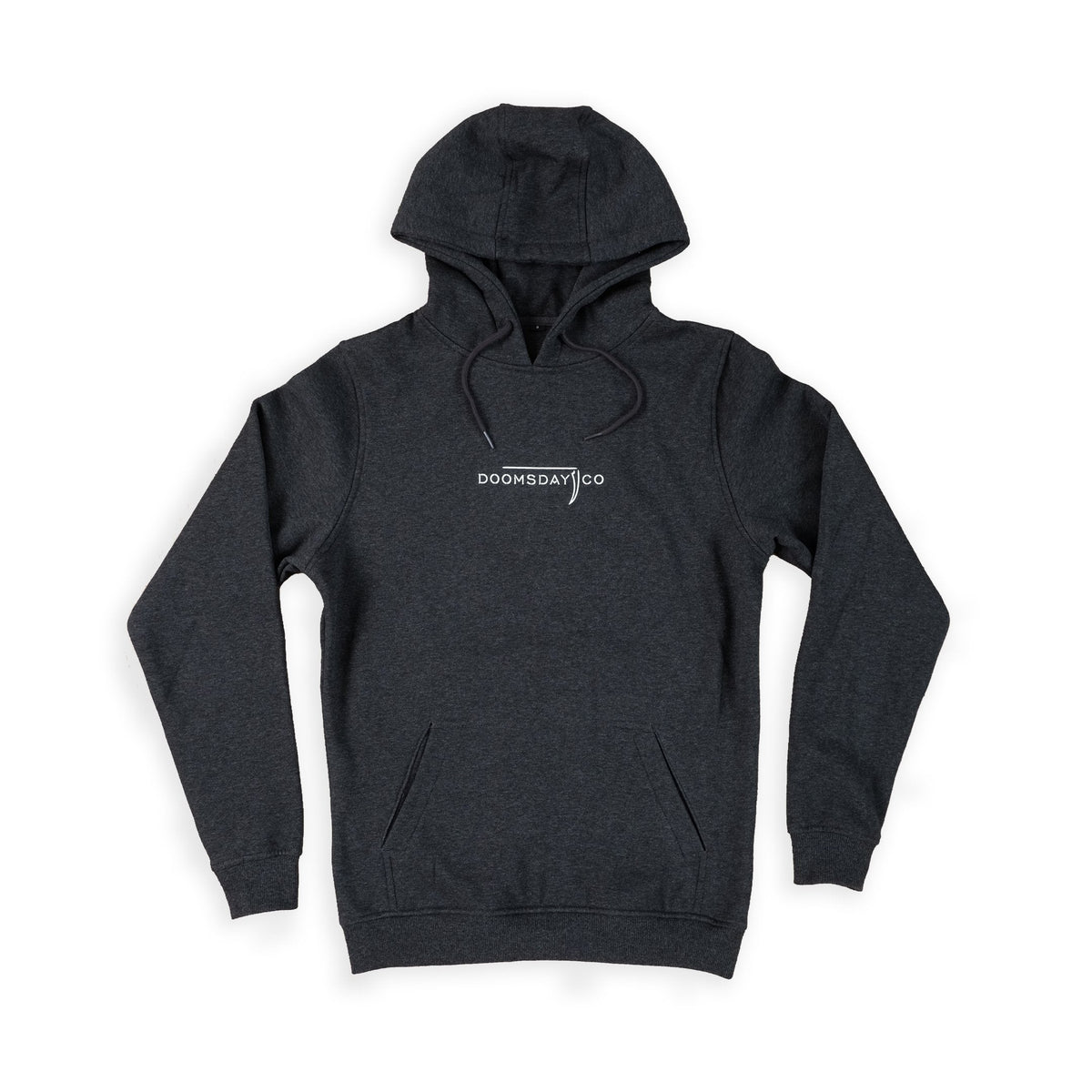 SKELE-MOON DESIGN PRINTED ON CHARCOAL HOODIE - DOOMSDAYCO SKELE-MOON CHARCOAL HOODIE FRONT