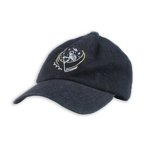 SKELE-MOON desing embroidered onto a black DAD CAP - doomsdayco SKELE-MOON DAD CAP front