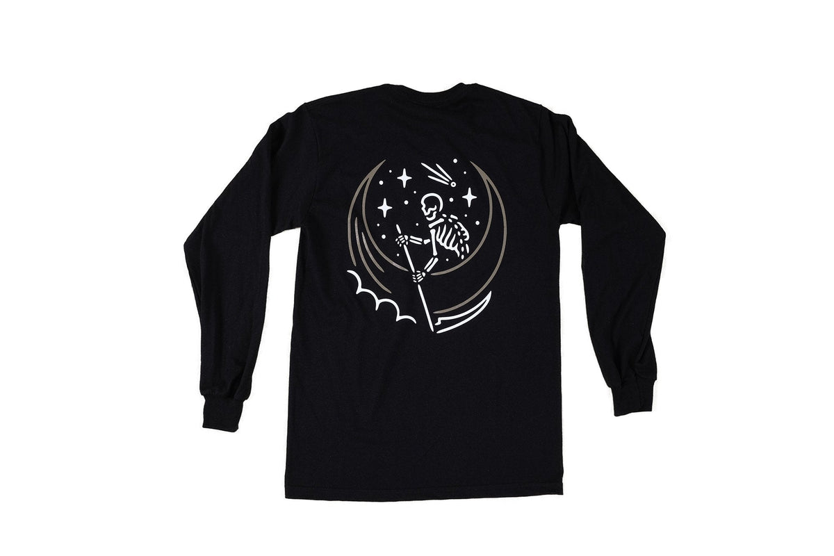 SKELE-MOON design printed onto black LONG SLEEVE - doomsdayco SKELE-MOON LONG SLEEVE back