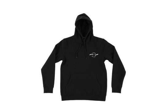 The Creation design on a black hoodie front - doomsdayco creation black hoodie front