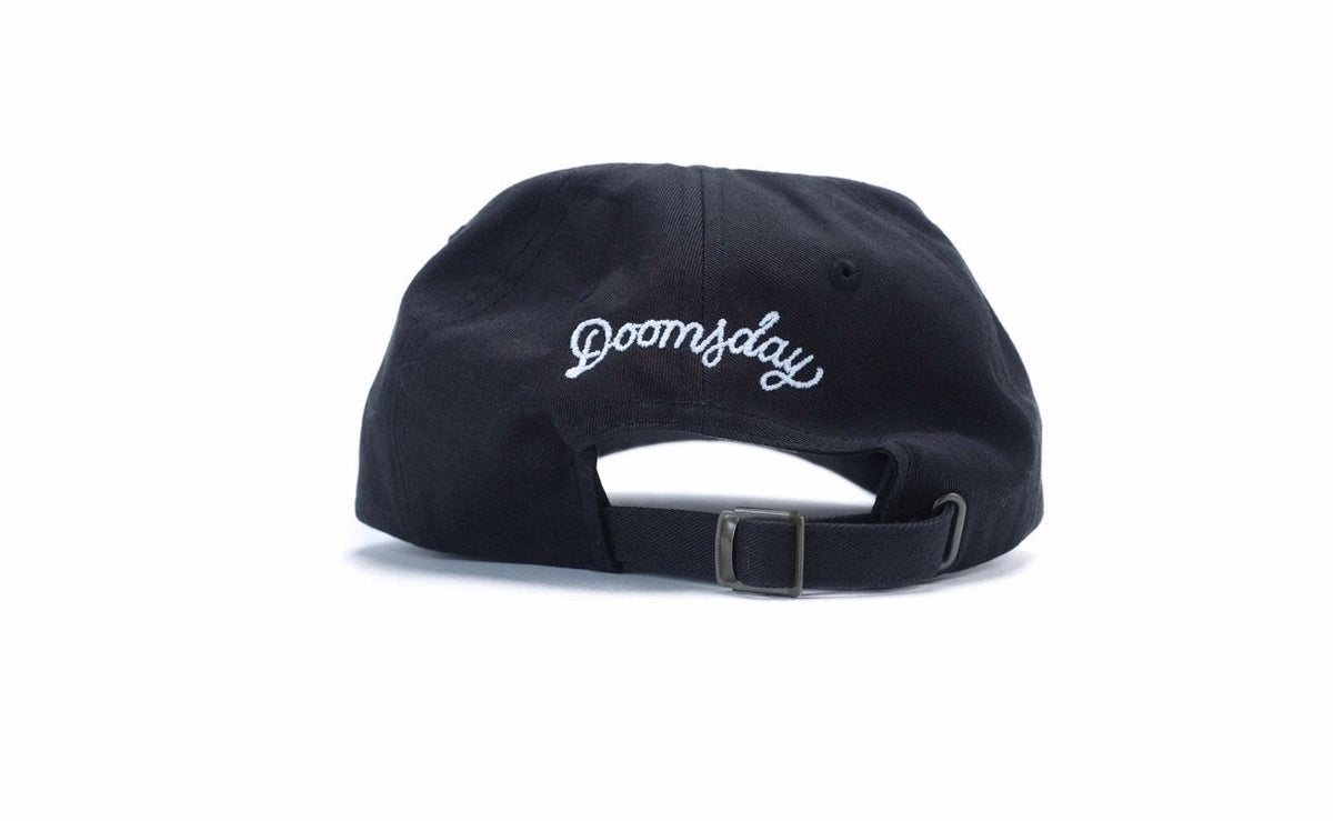 The Creation design on a dad cap with doomsdayco embroidery on back