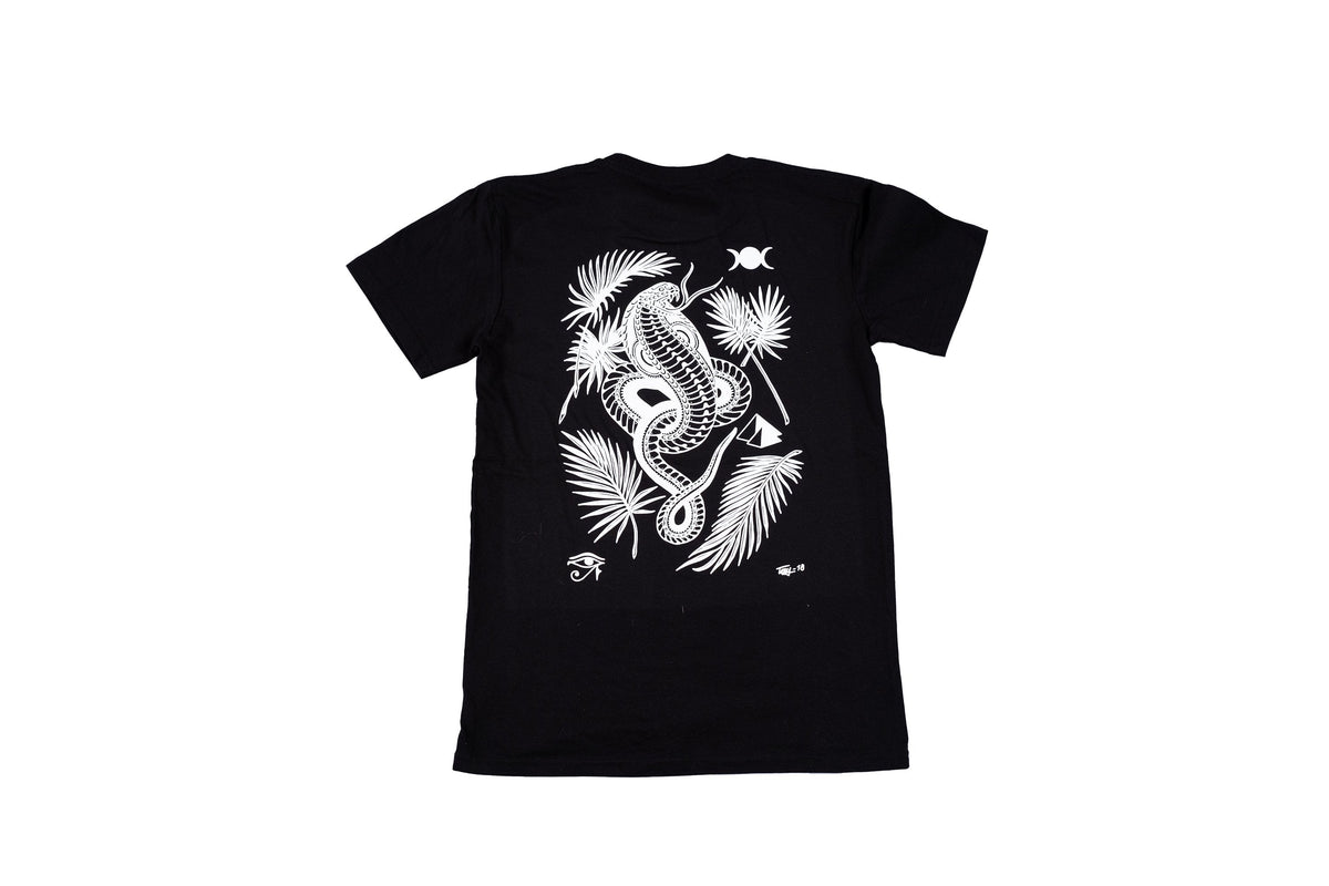 Tony blue Arms cobra design on black T-shirt back - doomsdayco Tony blue Arms cobra black T-shirt back