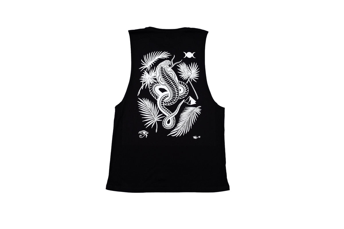 Tony blue arms cobra design on a black vest back - doomsdayco Tony blue arms black vest back