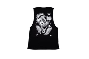 Tony blue arms cobra design on a black vest back - doomsdayco Tony blue arms black vest back
