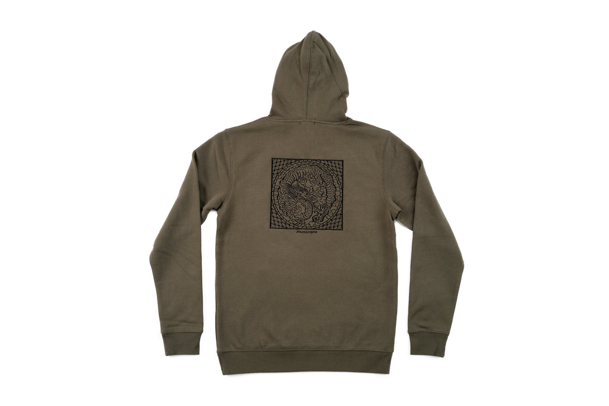 baldo dragon khaki hoodie back - doomsdayco khaki hoodie