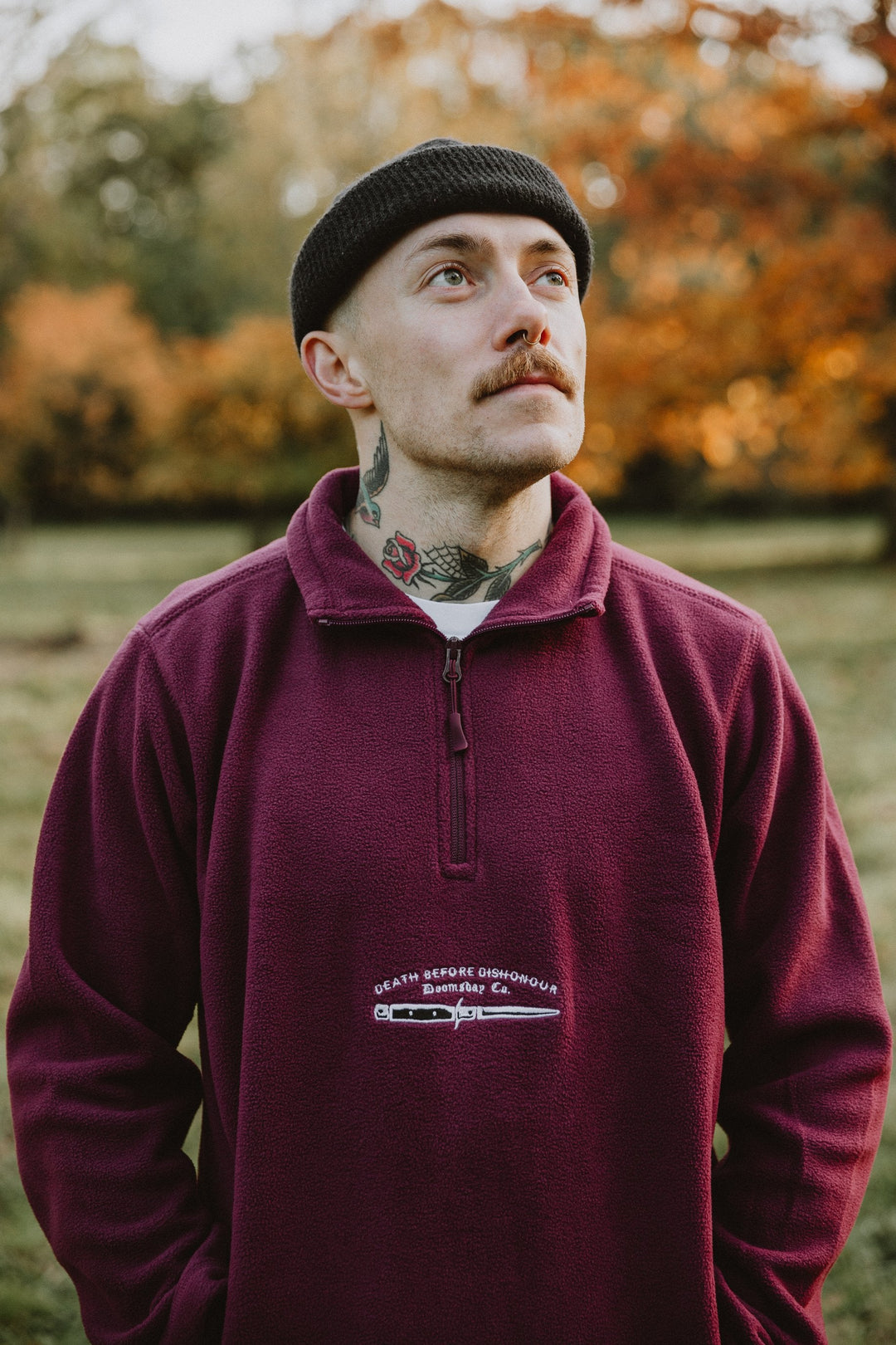burgundy dishonour 1/4 zip fleece - doomsdayco fleece