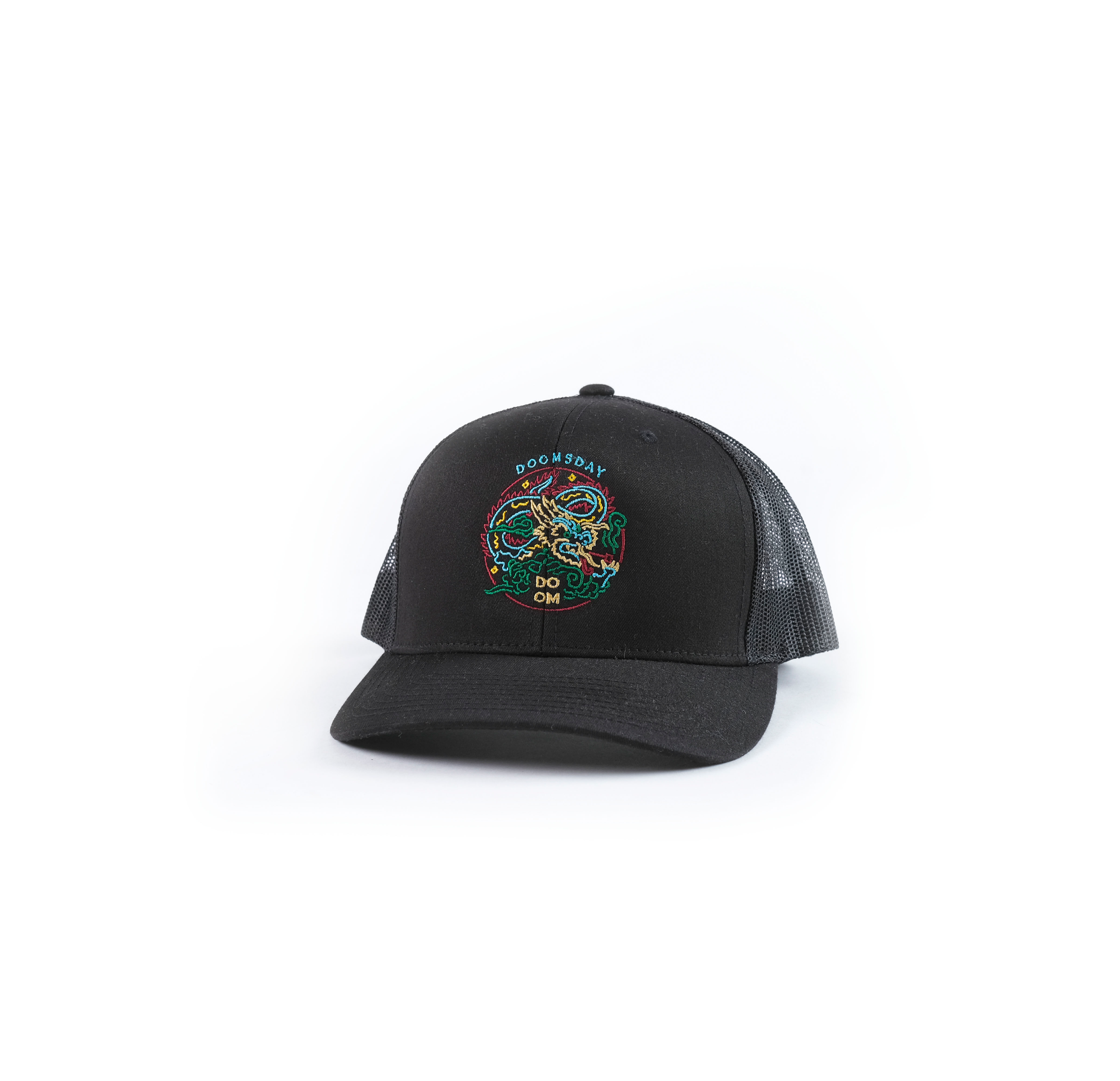 Neon Dragon design embroidered onto a black trucker cap - doomsdayco Neon Dragon Trucker Cap