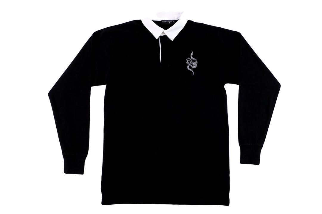 Embroidered button up Snake Rugby Jersey Black - doomsdayco Snake Rugby Jersey - Black front